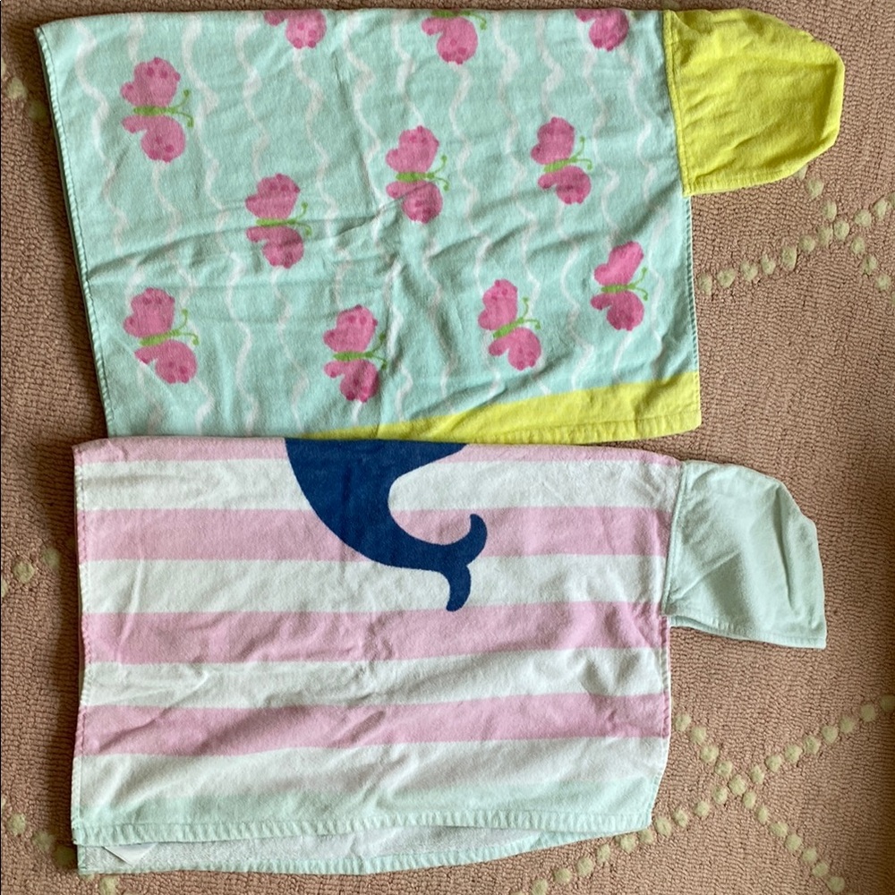 Pottery Barn Hooded Towels with Pink and Yellow Accents, nautical and butterfly